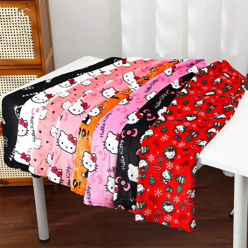 

Sanrio Hello Kitty пижамы Хэллоуин фланелевые модные брюки женские каваи плюшевые аниме мультфильм повседневные домашние брюки осень зима