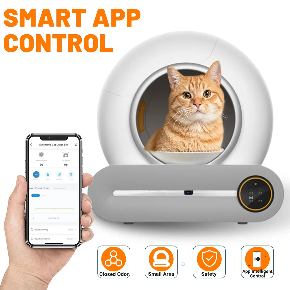 

Automatic Smart Cat Litter Box 65L Self Cleaning Enclosed Large Cat Toilet Litter Tray Multi-Cat Household App Control 2.4G WiFi