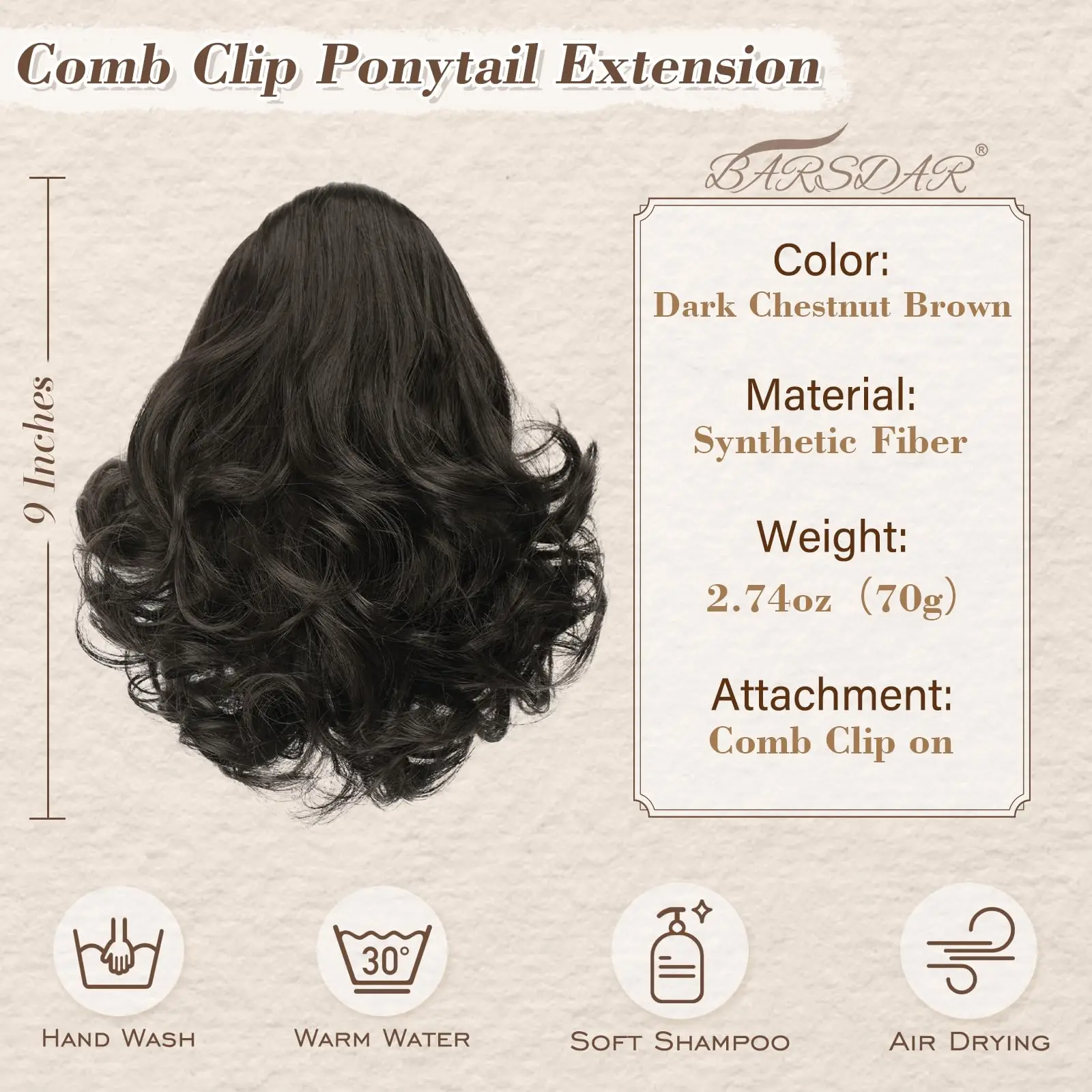 Short Wave Ponytail Extensions,Comb Clip Pull Rope Short Wave Ponytail Synthetic Thick Clip Ponytail Hair Piece For Women