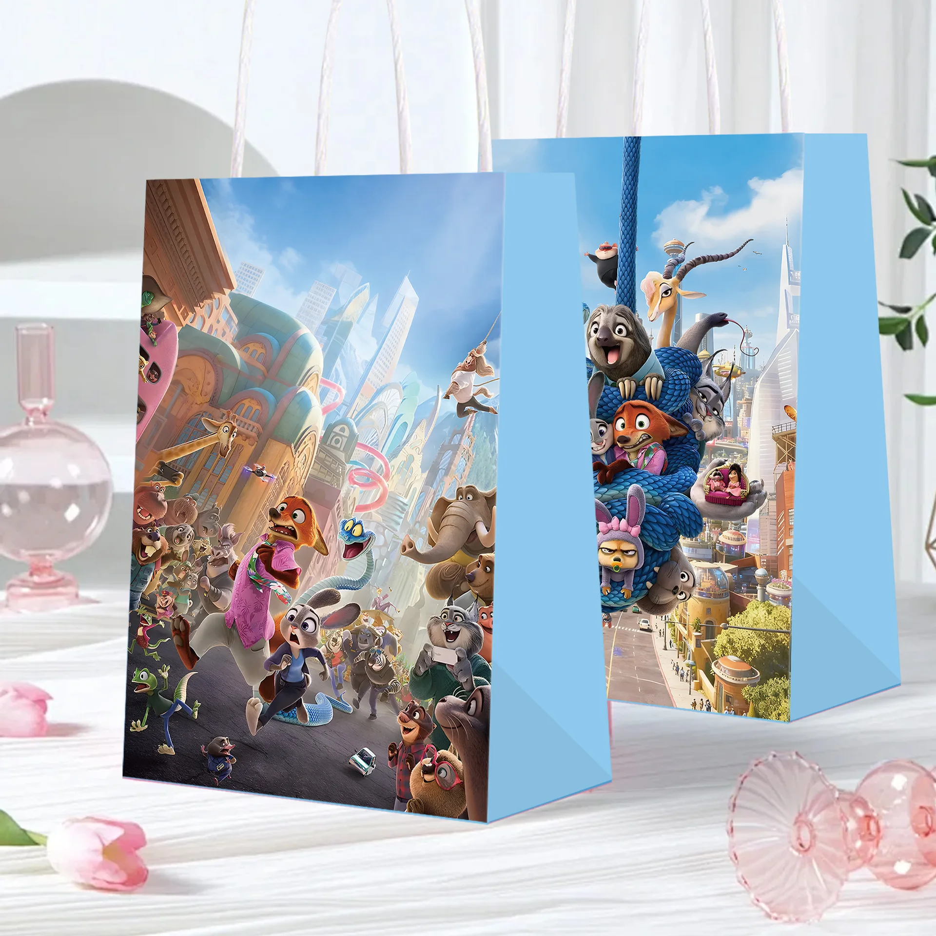 12pcs Disney Zootopia gift bags, candy bags, gift packaging bags, double-sided printing, festival gifts, festival party supplies