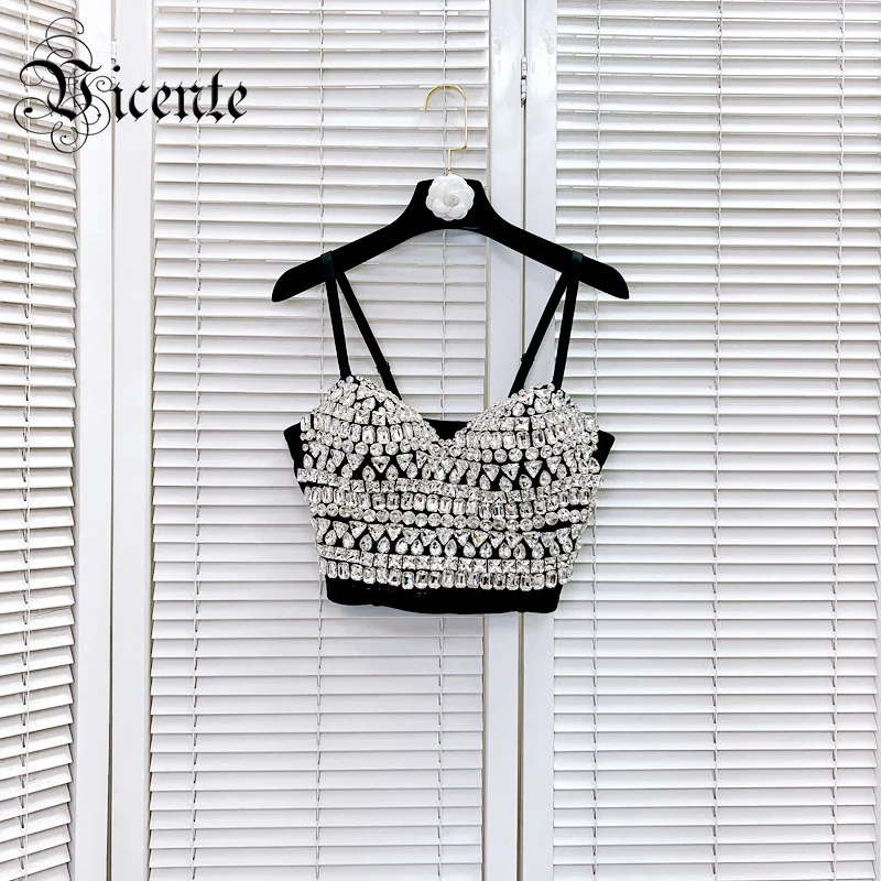 

VC Women'S Camisole Diamond Beading Luxury Cropped Top Sleeveless Sling Hotgirl Nightclub Female Clothes