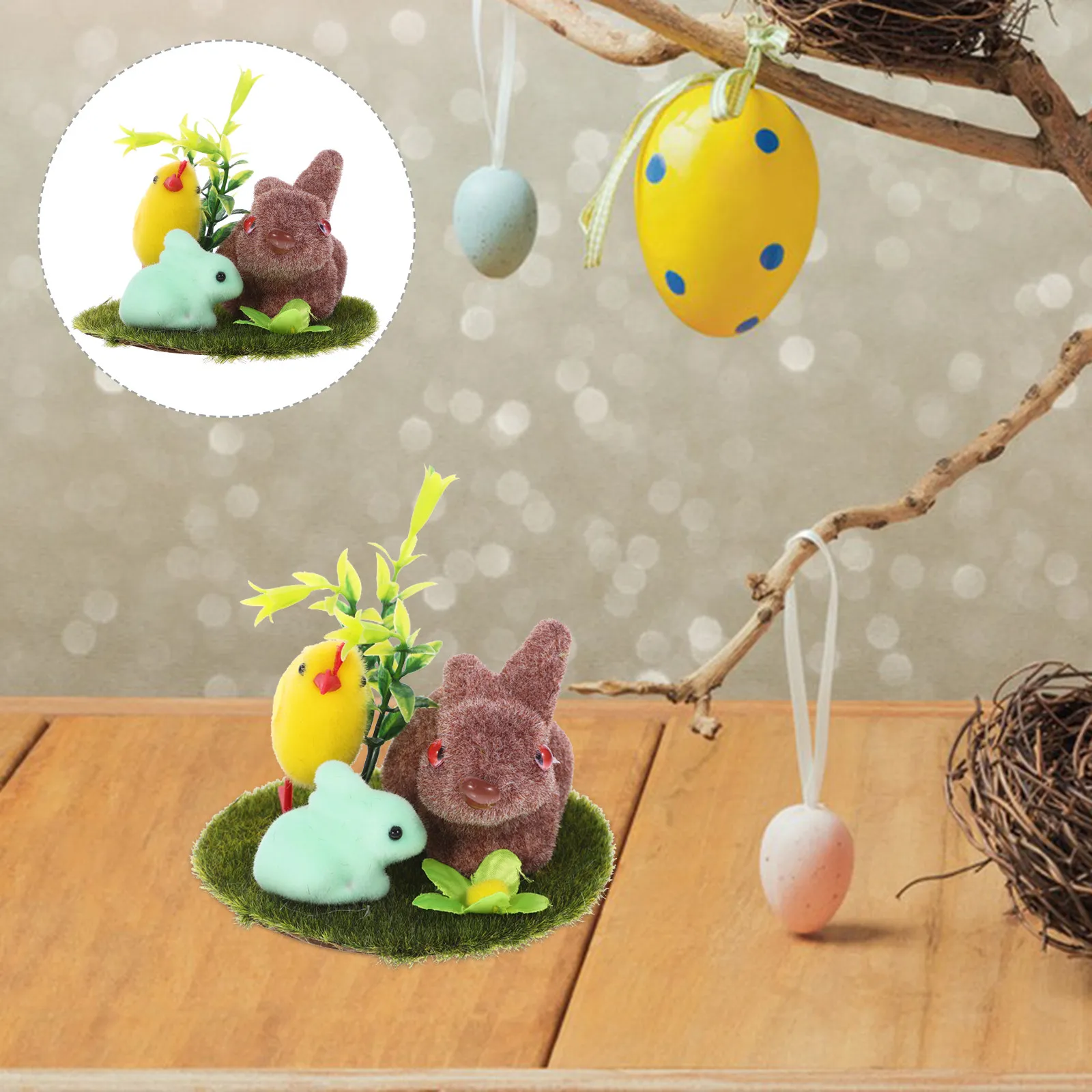 Bunny Set Decoration Cute Rabbit Chick Ornament Unique Miniature Bunny Home Decor Artistic Rabbit Chick Ornament Easter Decor
