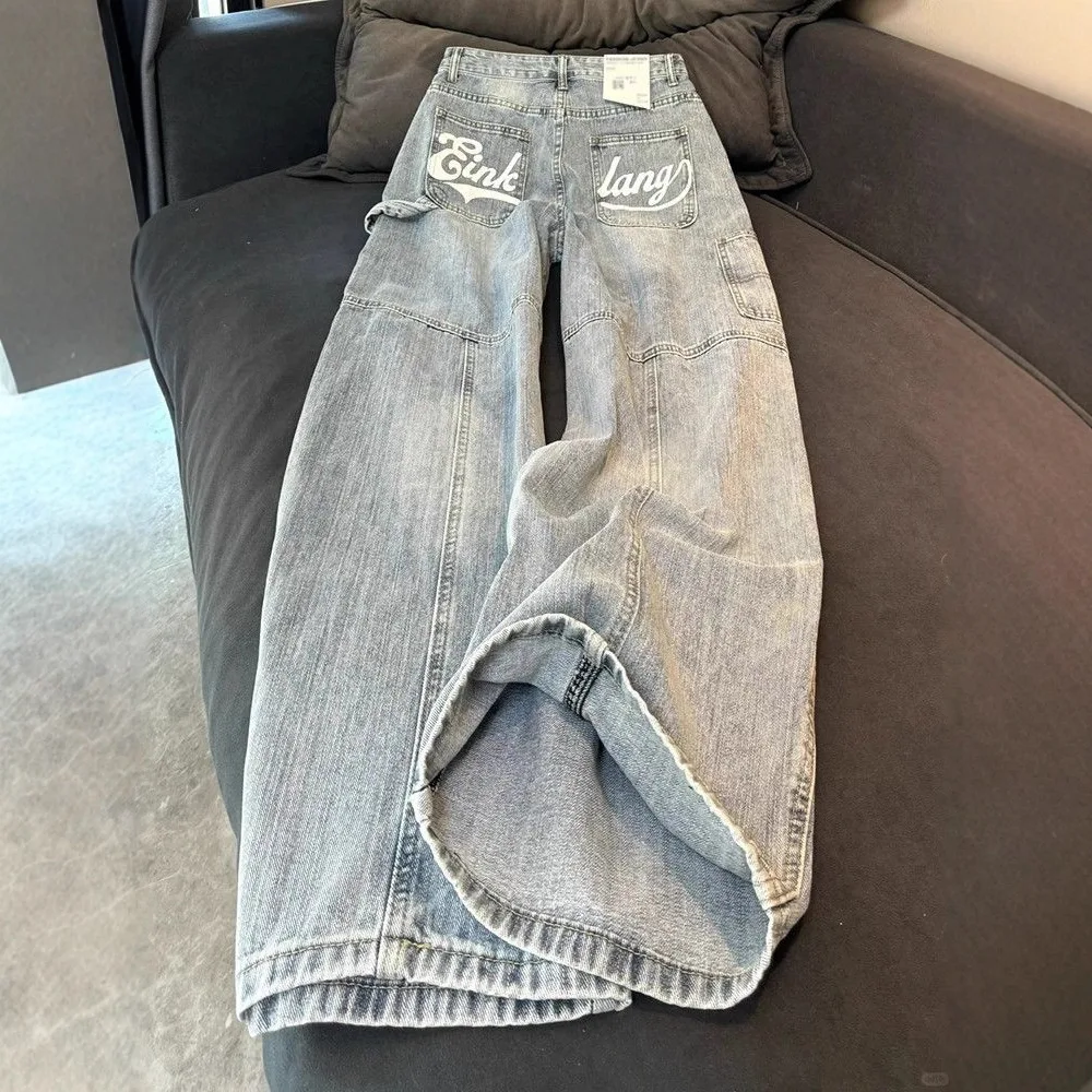

Letter Printing Women Wide Leg Jeans Y2K High Waist Streetwear Baggy Denim Trousers Bf American Hip Hop Grunge Jeans New