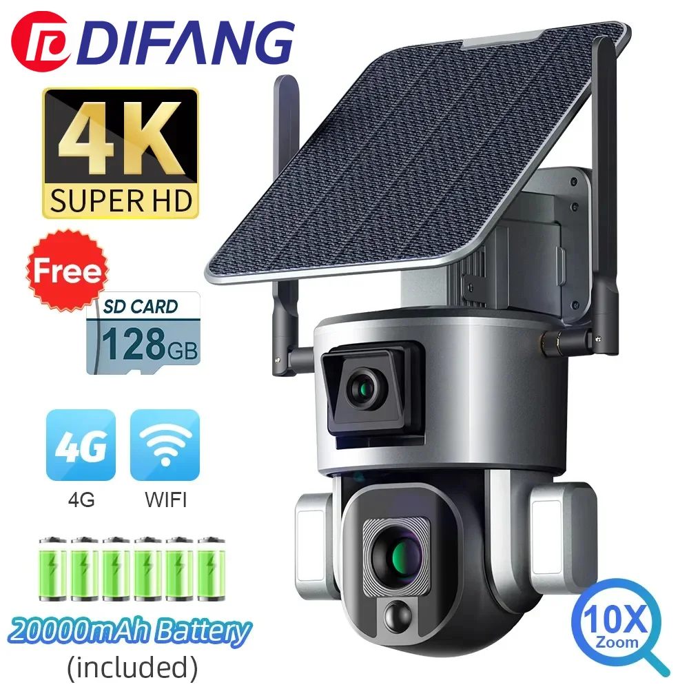 

4K 4G Solar Camera PTZ 8MP Dual Lens 10x Zoom Outdoor Waterproof Body Detection Wireless WIFI Video Surveillance IP Camera CCTV