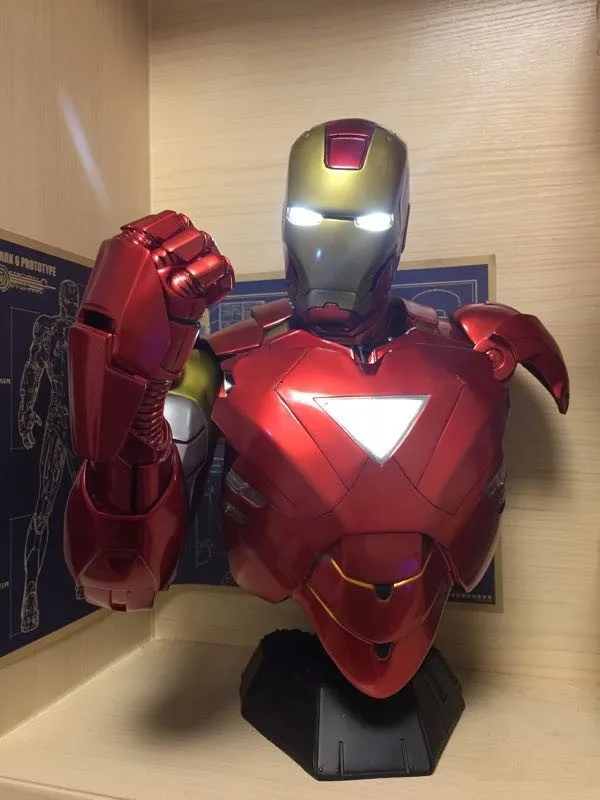 Superhero 41cm Ironman Iron man MK6 Mark 6 Head bust Portrait With LED Light GK Figure statue Collectible Model home decoration