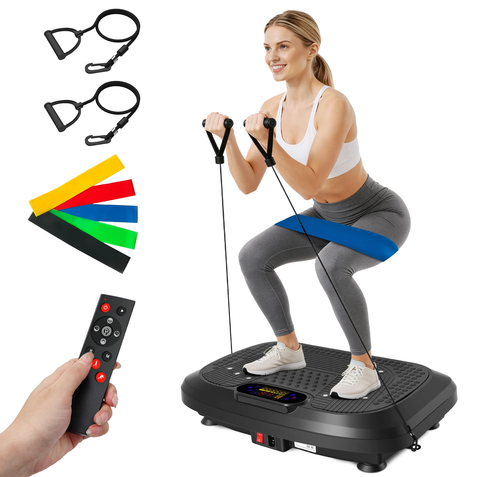 Vibration Plate Exercise Machine Whole Body 200 Speed Levels 10 Preset Programs 450 lbs Weight Capacity with Resistance Bands Remote Control for Weight Loss Toning Body Shaping