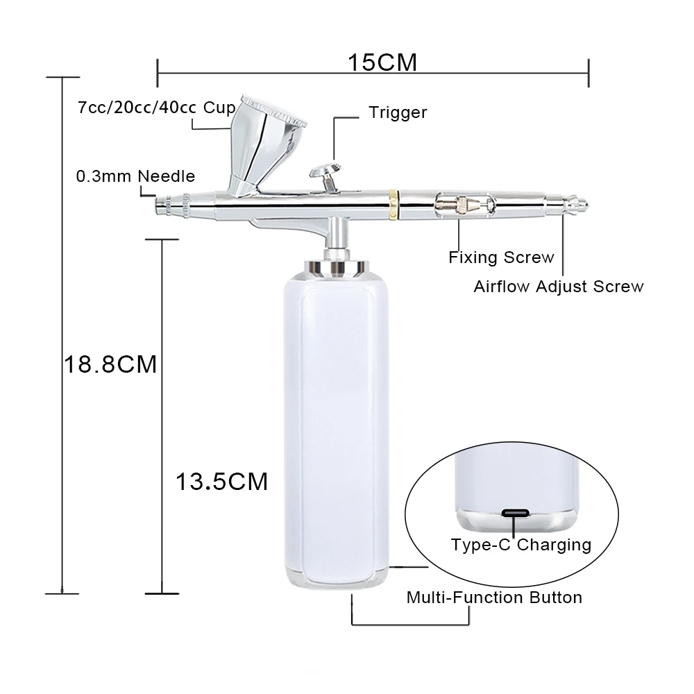 Cordless Airbrush Kit, Mini Airbrush set   Rechargeable Air Brush with Compressor for Makeup, NailArt, Panting ,Cookie, Model