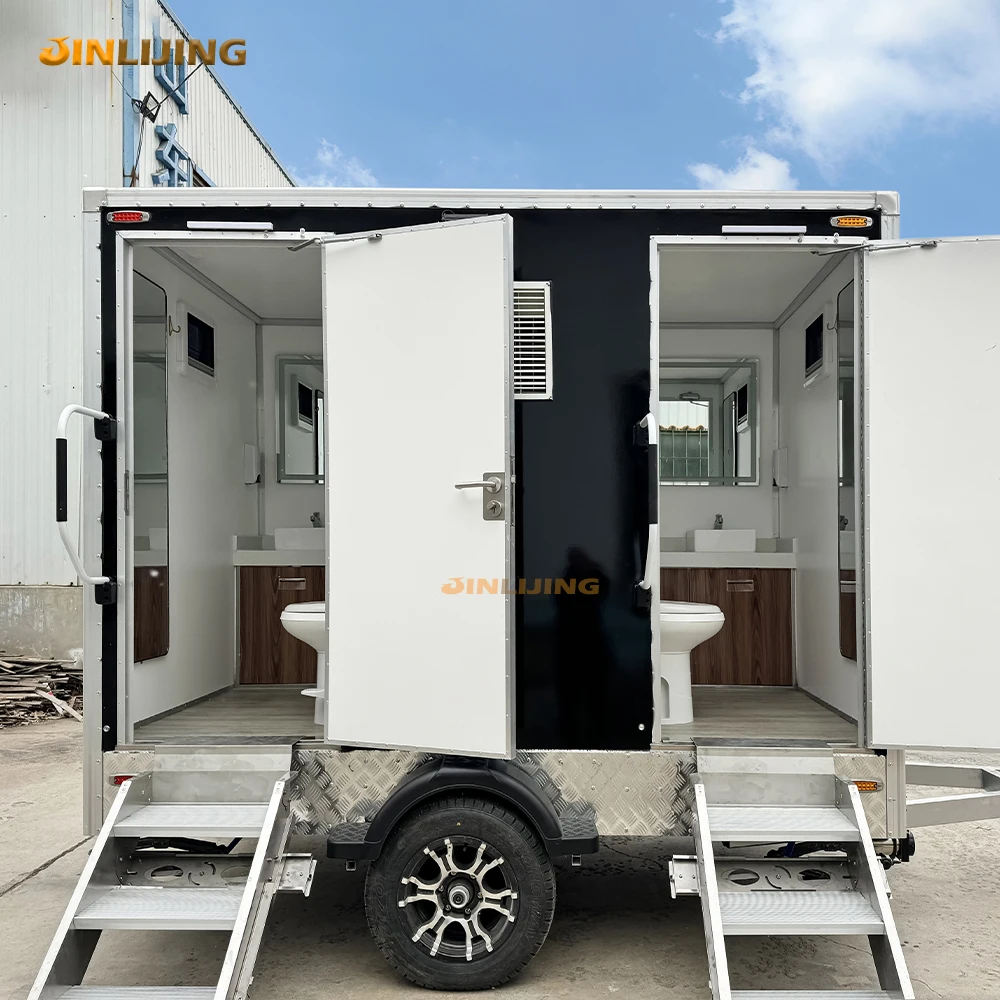 JINLIJING Toilette da campeggio esterna personalizzata in fabbrica Toilette portatili Rimorchio per toilette con doccia mobile nera di lusso in vendita