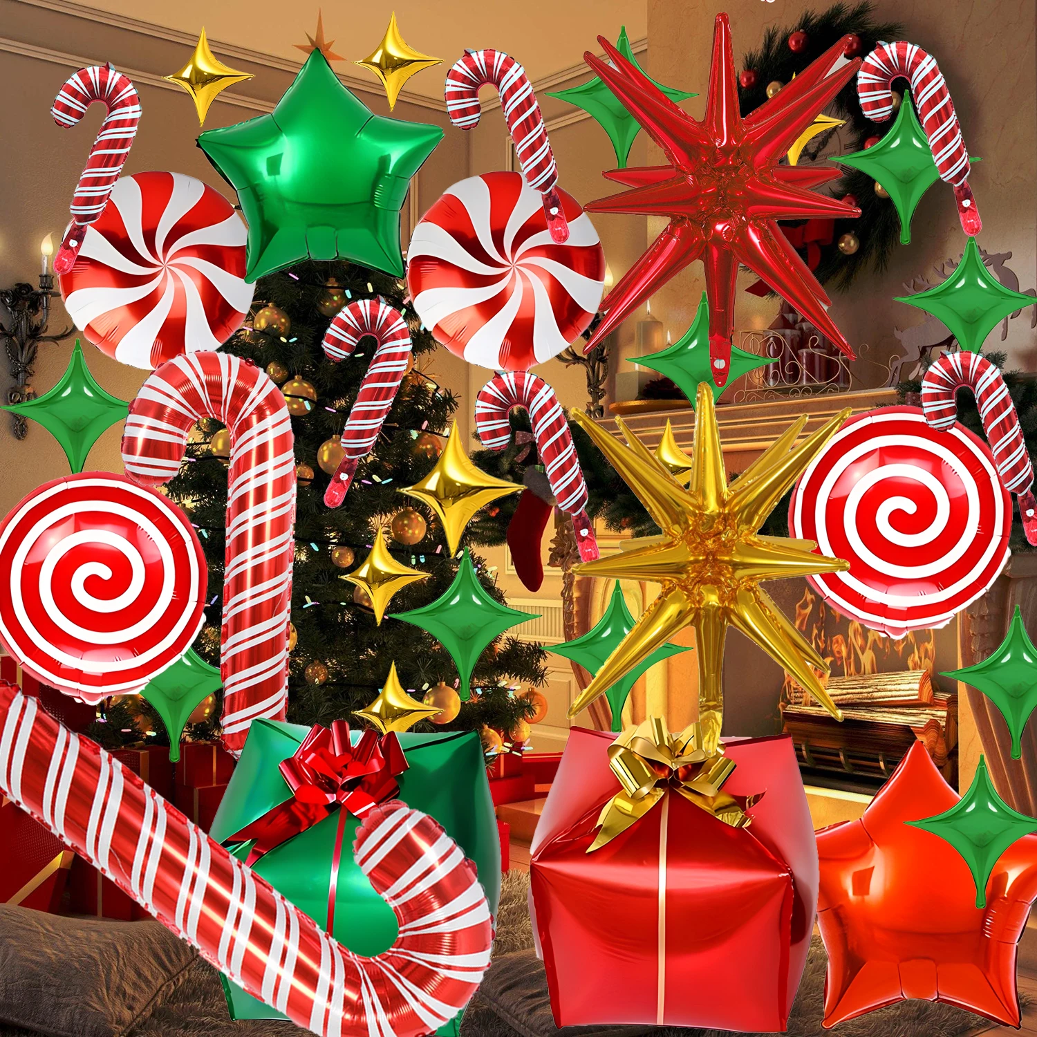 40cps Christmas decorations, aluminum foil balloons, Christmas gifts, canes, candies, outdoor decorations, Christmas parties - Image 3