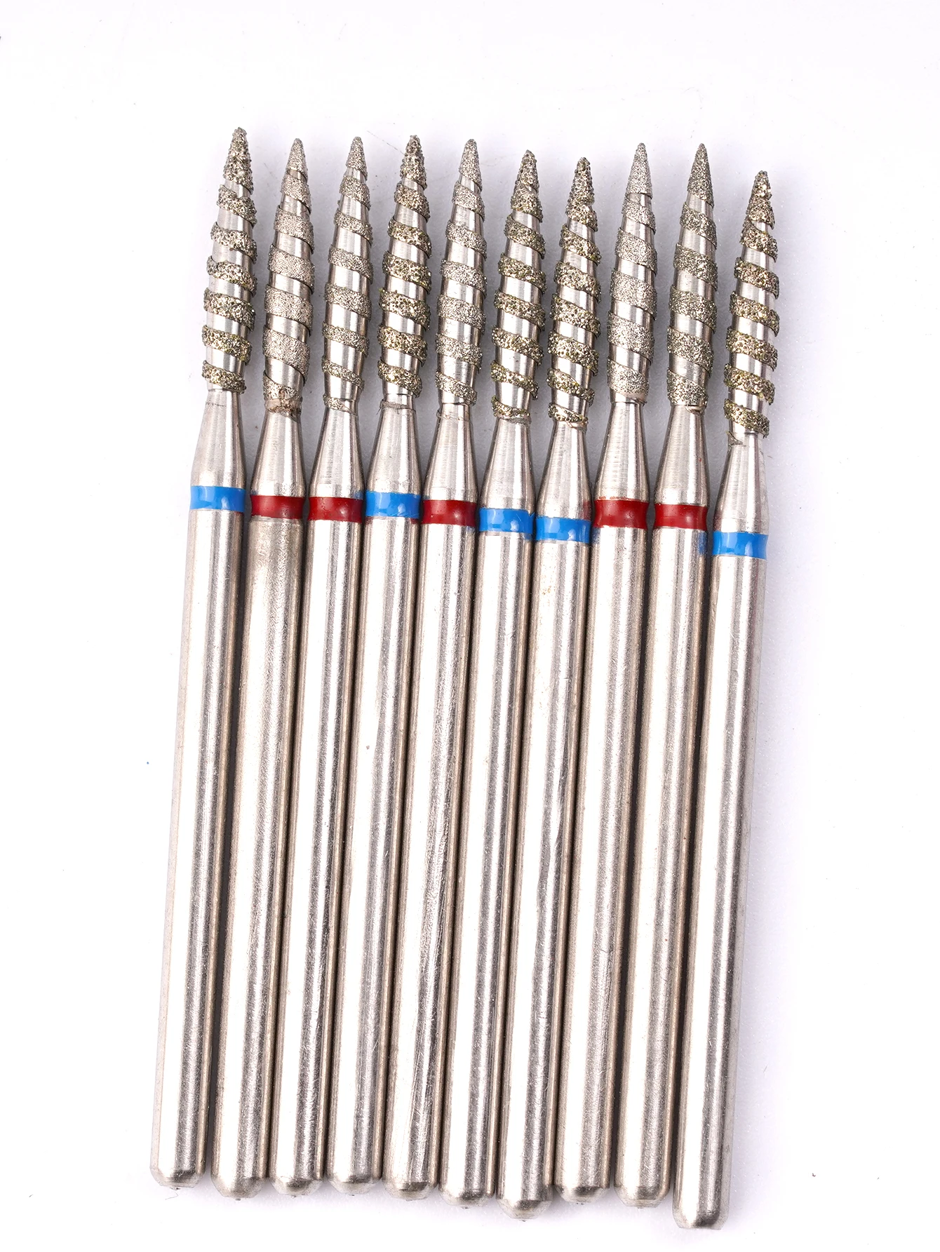 10-teilige Nagelhautbohrer mit Diamantflamme und Etui, 3/32 Zoll Nagelhaut-Nagelbohrer, elektrische Nagelfeilenmaschine, Nagelhaut-Bit, Manik