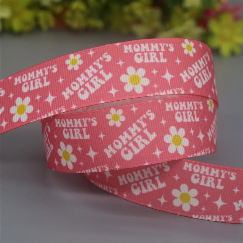 DUWES 50yards Mommy Daddy Dog Bone  Printed Grosgrain Ribbon Accessories Material Headwear Decoration DIY Sewing Craft D2199