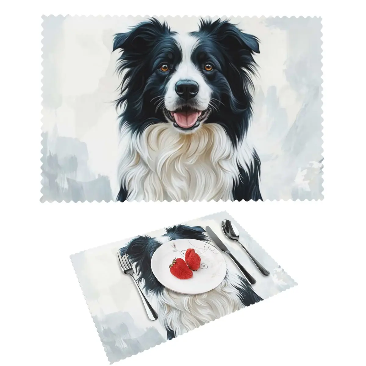 Border Collie Dog Pattern Placemat Non-Slip Plate Mat for Dining Table Bowl Coaster Home Decor Absorbent Mats