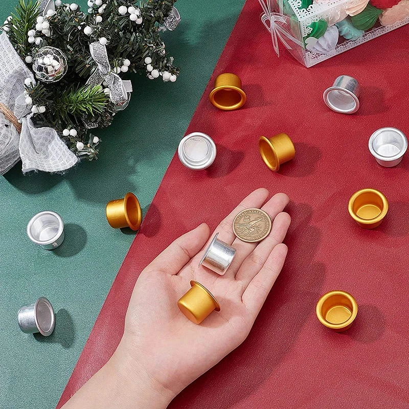 Aluminium Home Party Decor Mini Round Candle Cup Gold Silver DIY Candlestick Making Tray Holder Container Accessory 10Pcs