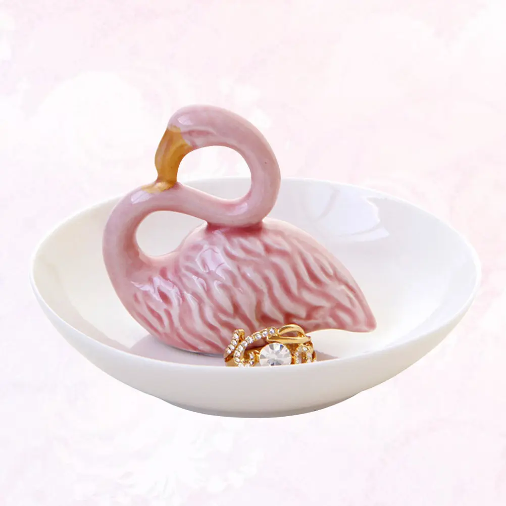 

Керамическая тарелка для украшений в форме фламинго, стильный поднос для мелочей, подставка для хранения украшений для дома, спальни, ванной комнаты, туалетного столика, декоративный подарок