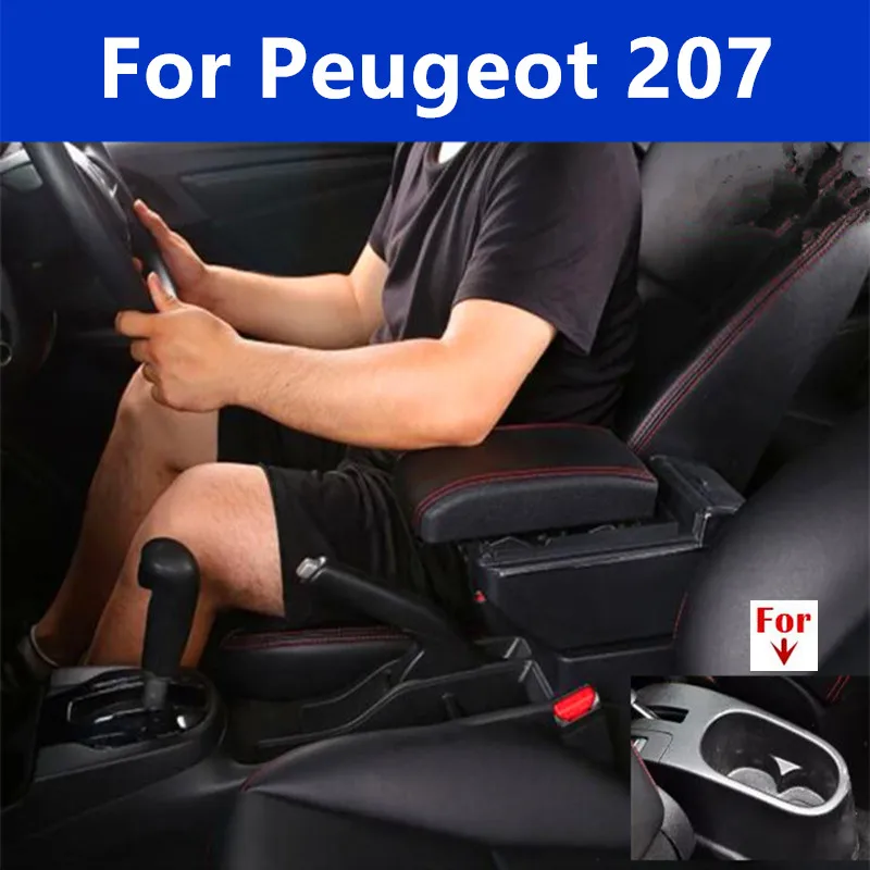 Reposabrazos para Peugeot 207, Reposabrazos para Coche Peugeot 207CC, Caja de Almacenamiento Central Interior con USB, Accesorios para Coche
