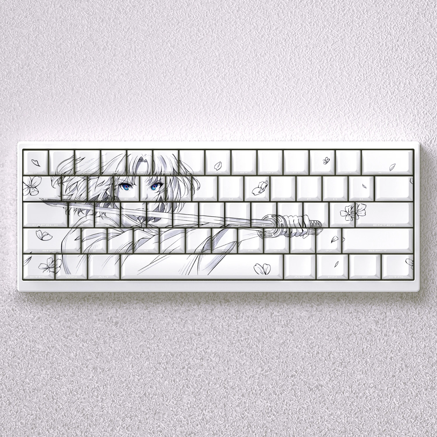 Anime Keycaps White 73/98 Keys Side Print PBT Dye Sublimation Cherry Height for Mechanical Keyboard AULA F75 AKKO FUN60 Pro Mad