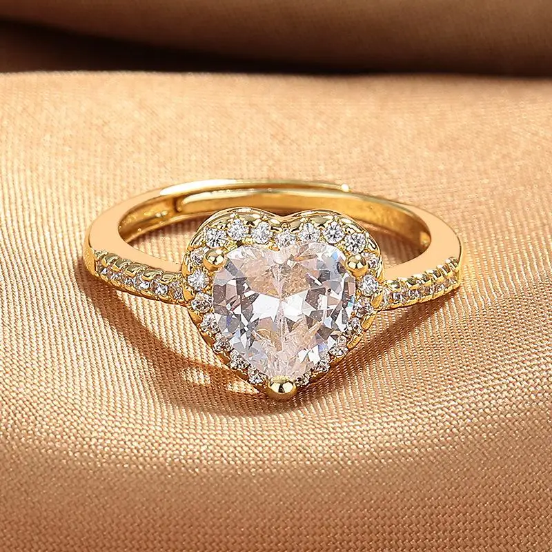 Stainless Steel Heart Rings For Women Zircon Gold Plated Heart Adjustable Ring Femme Wedding Party Accessories Jewelry Gift 2025 image 5