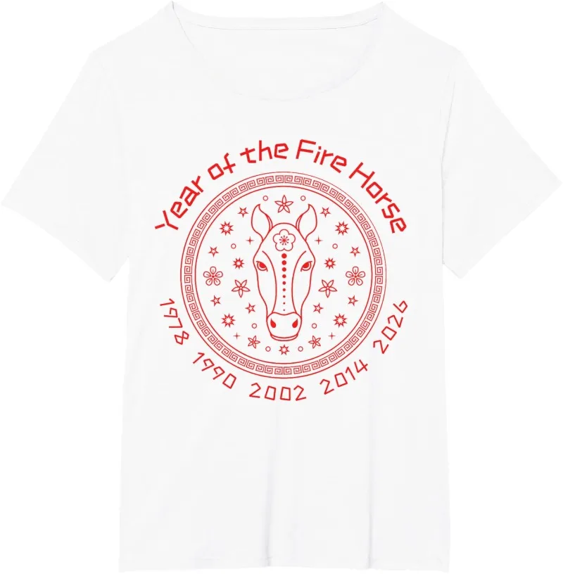 

Chinese New Year of The Fire Horse 2026 T-Shirt Crew Neck Short Sleeve Cotton Top All Seasons Street Fashion Comfortable Tees