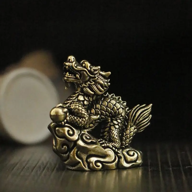 1pc antico drago statua ornamento zodiaco animale ottone artigianato decorazione Feng Shui figurine da ufficio