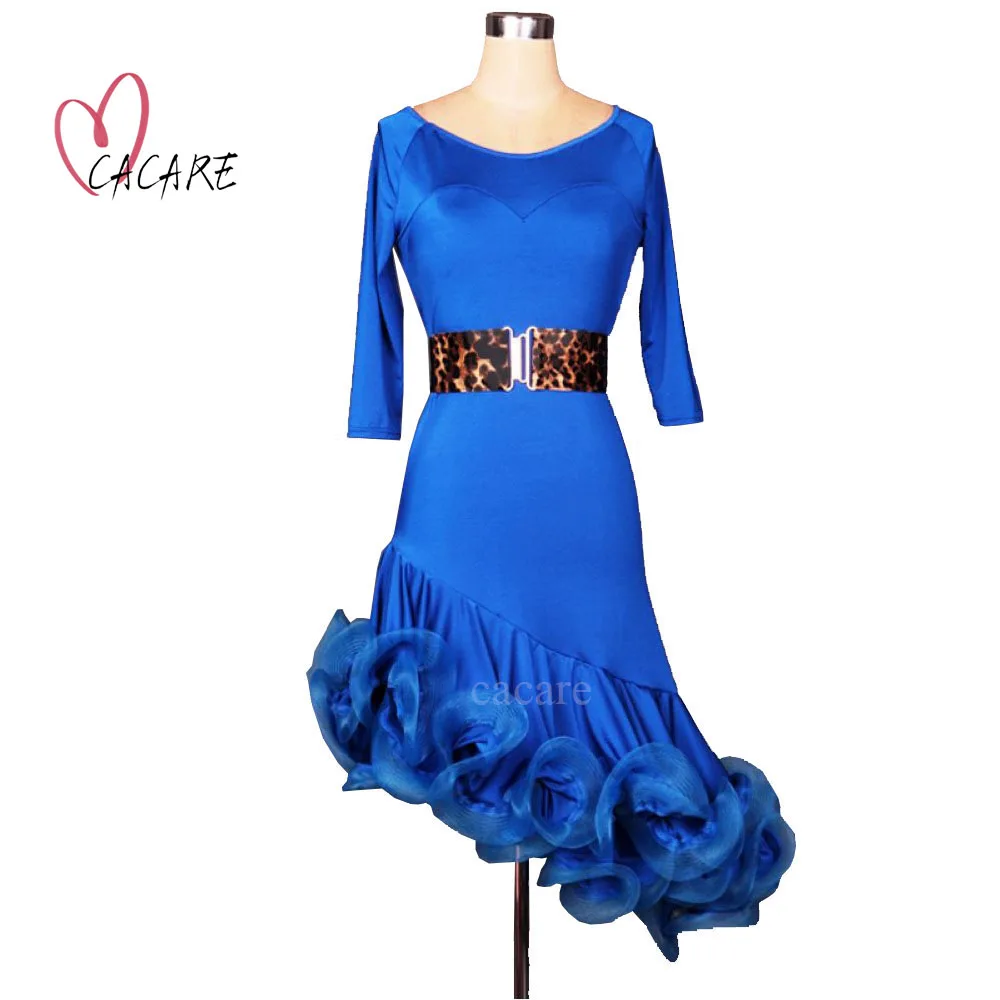 

Latin Dance Dress Women Girls Latin Dance Competition Dresses Salsa Samba Costumes D0532 with Belt 7 Colors 1/2 Sleeve