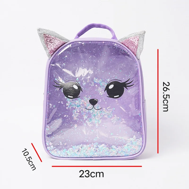 New Cartoon Cat Unicorn Girls Backpack PVC Transparent Bling Children Bags Princess Zip Kids School Bags