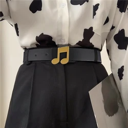 Ladies Personalized Music Character Buckle Leather Belt Trendy And Fashionable Women's Jeans Dress Genuine Leather Belt Luxury