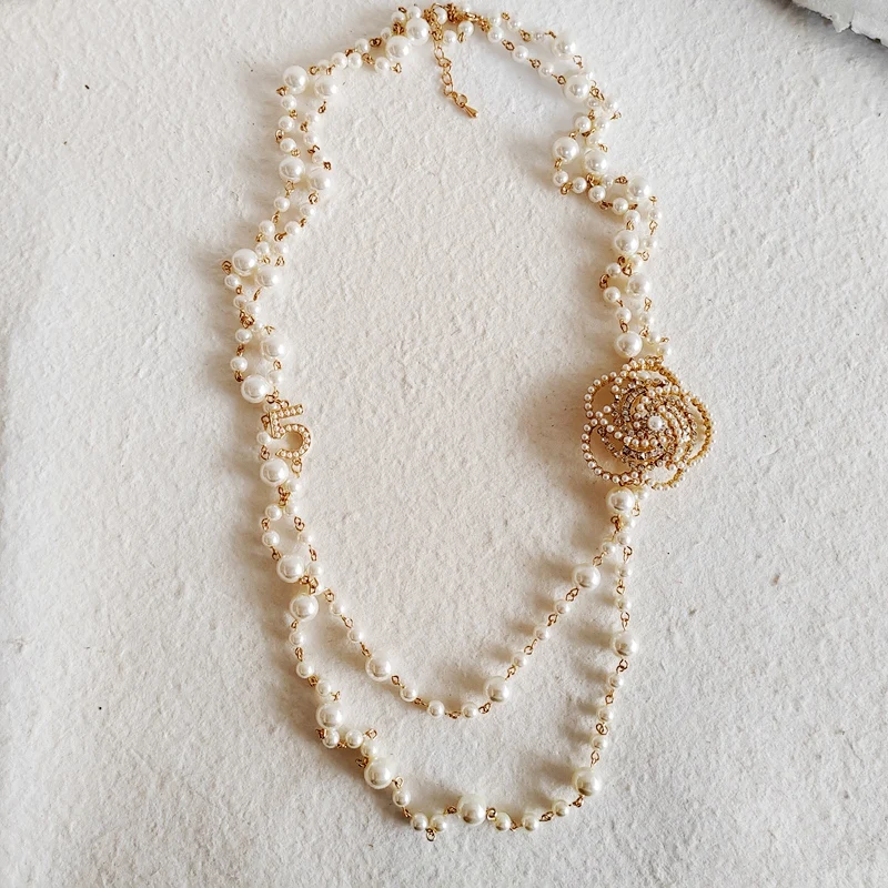 Clastic Flower Pearl Chain Pendant Necklace Jewelry For Women