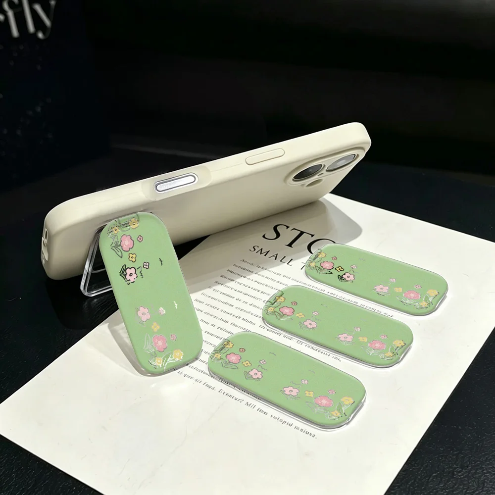 INS Style Appearance Flower Pattern Phone Bracket Cute Floral Phone Stand With Mirror Foldable Self‑Adhesive Phone Back Holder