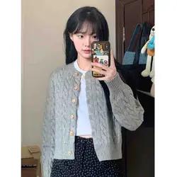 Korean Preppy Style All-match Short Sweater Autumn New Solid Knitted Women's Sweater Overcoat Sweet Casual Lady Cardigan 9701