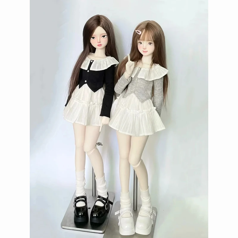 ใหม่ (1/4 BJD เสื้อผ้าตุ๊กตา) flounce Cold blit Tops Slit เสื้อยืดสีขาวจีบชุด ROK MINI สำหรับ1/4 SD MSD อุปกรณ์ตุ๊กตา