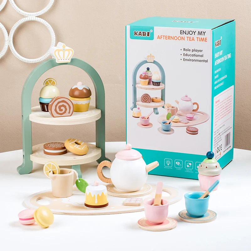 Royal Wooden Pretend Play Kitchen Montessori Toys Afternoon Tea Set with Cake Ice Cream Learning Educational Toys For Children