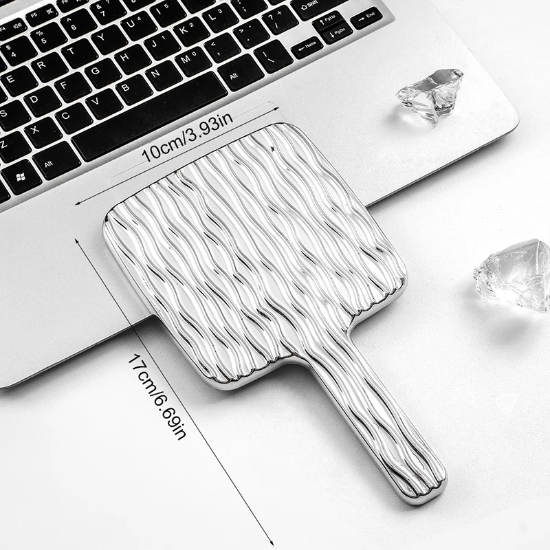 مرآة مربعة محمولة بتصميم تموج مطلي بالكهرباء، أدوات تجميل محمولة، مرآة مكياج هدية للنساء #5