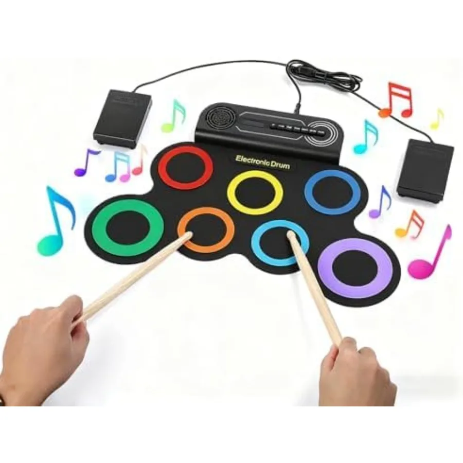 

Electric Drum Set with Built-in Speaker and Sticks Portable Roll-Up Practice Pad in Bright Colors Ideal for Young Musicians Gre