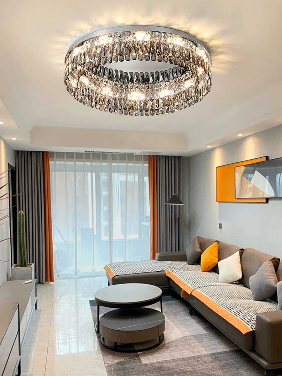 

Light luxury living room crystal ceiling light new post-modern round led bedroom lights upscale home dining room lights