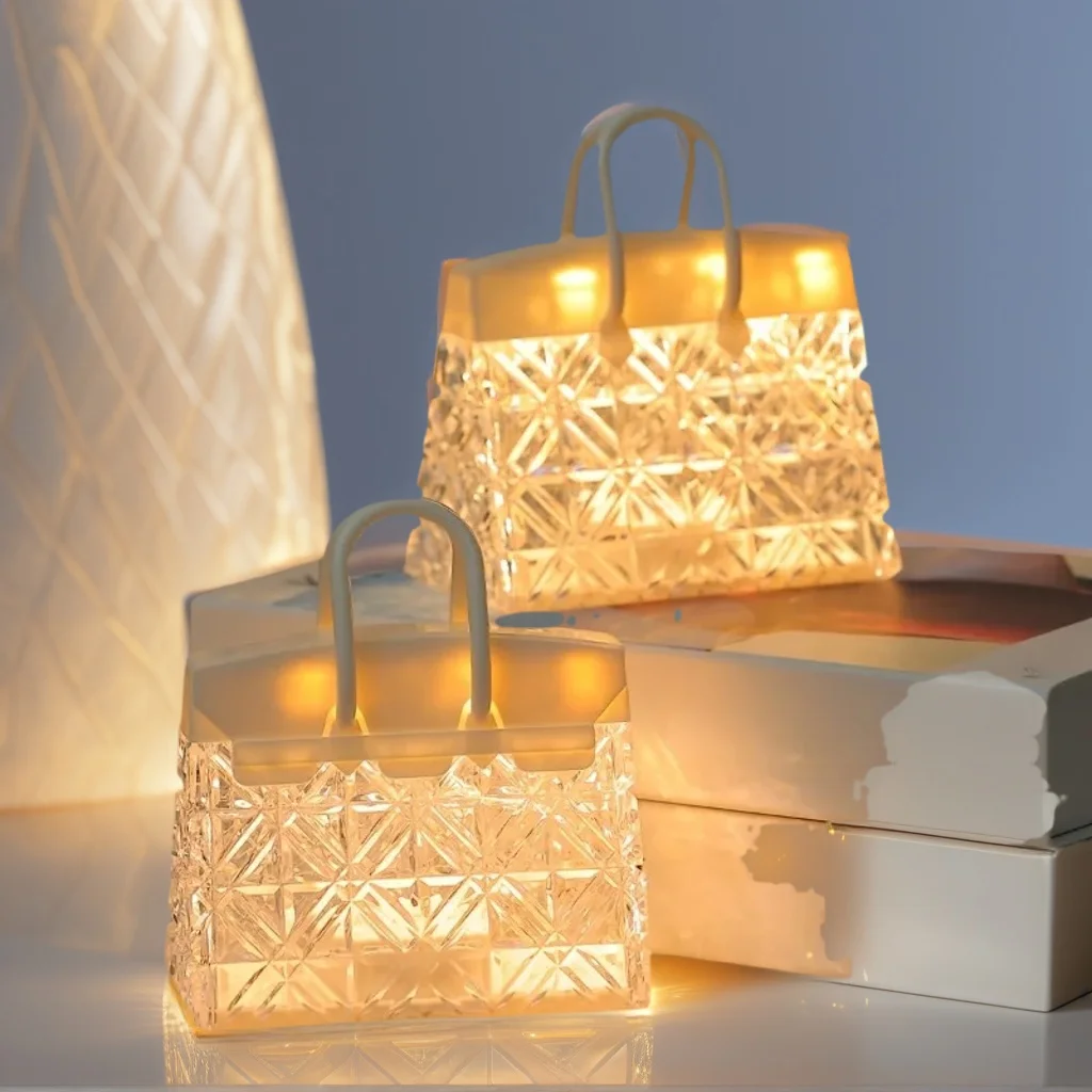 ​​Crystal Tote Night Light - Bedside Mood Lamp for Holiday & Party Home Decoration (Battery Included)​​