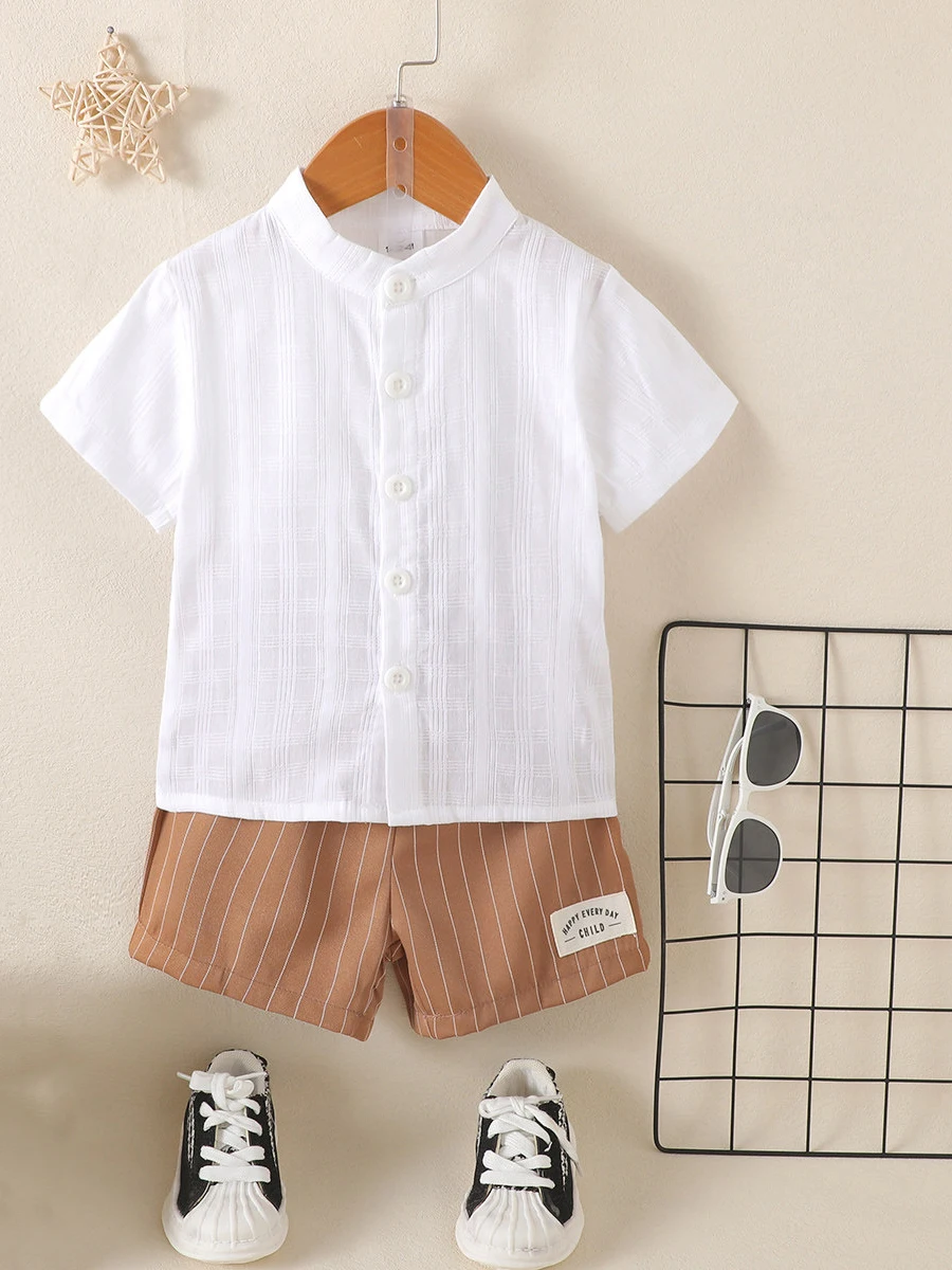 1-6 Years Kids Baby Boy 2PCS Clothes Set White Short Sleeve Top+Striped Shorts Toddler Boy Summer Daily Casual Outfit for Child