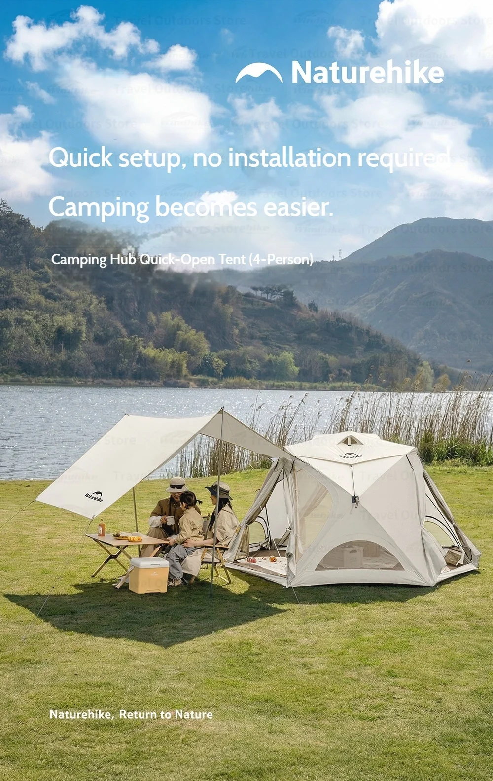 Naturehike Kabi Schnellöffnungs-Zelt für 4 Personen Klasse A Babyfreundlicher Stoff Silberbeschichtet Wasserdicht für Outdoor-Familien-Camping Park – Detail 1