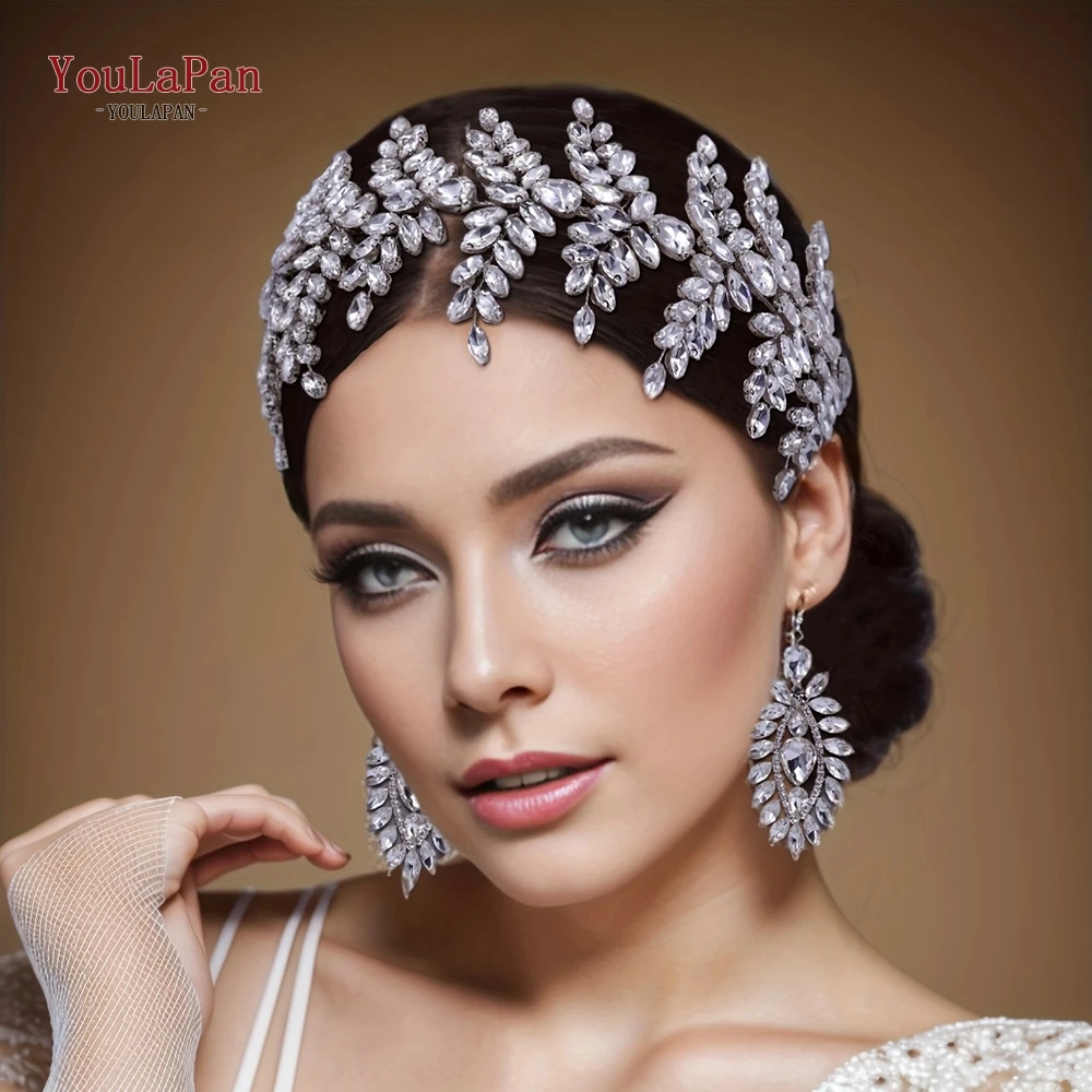 

YouLaPan Bridal Crown Crystal Leaf Bridal Headband Wedding Hair Accessories Bride Tiara Rhinestone Women Headdress Jewelry HP439