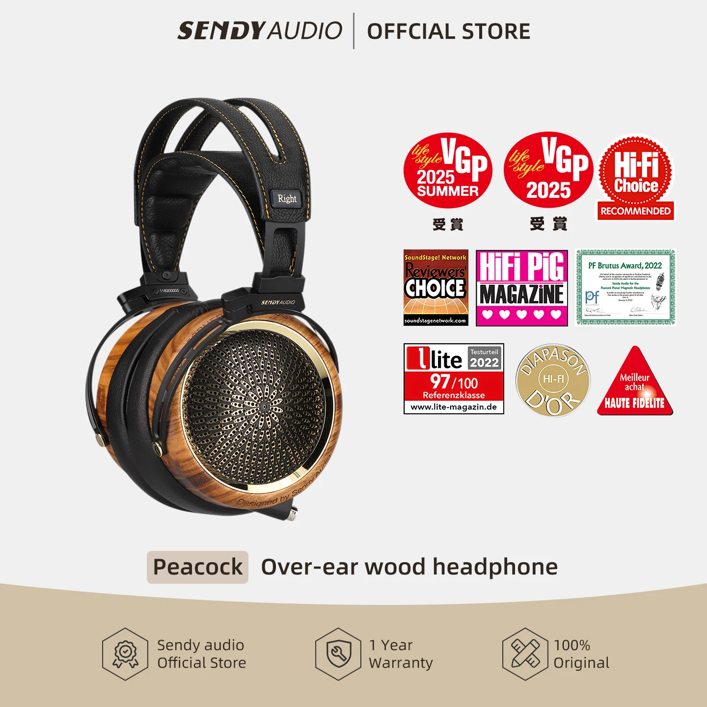 

Sendy Audio PEACOCK HiFi Planar Magnetic Diver Wood Open-back Over-ear Headphone