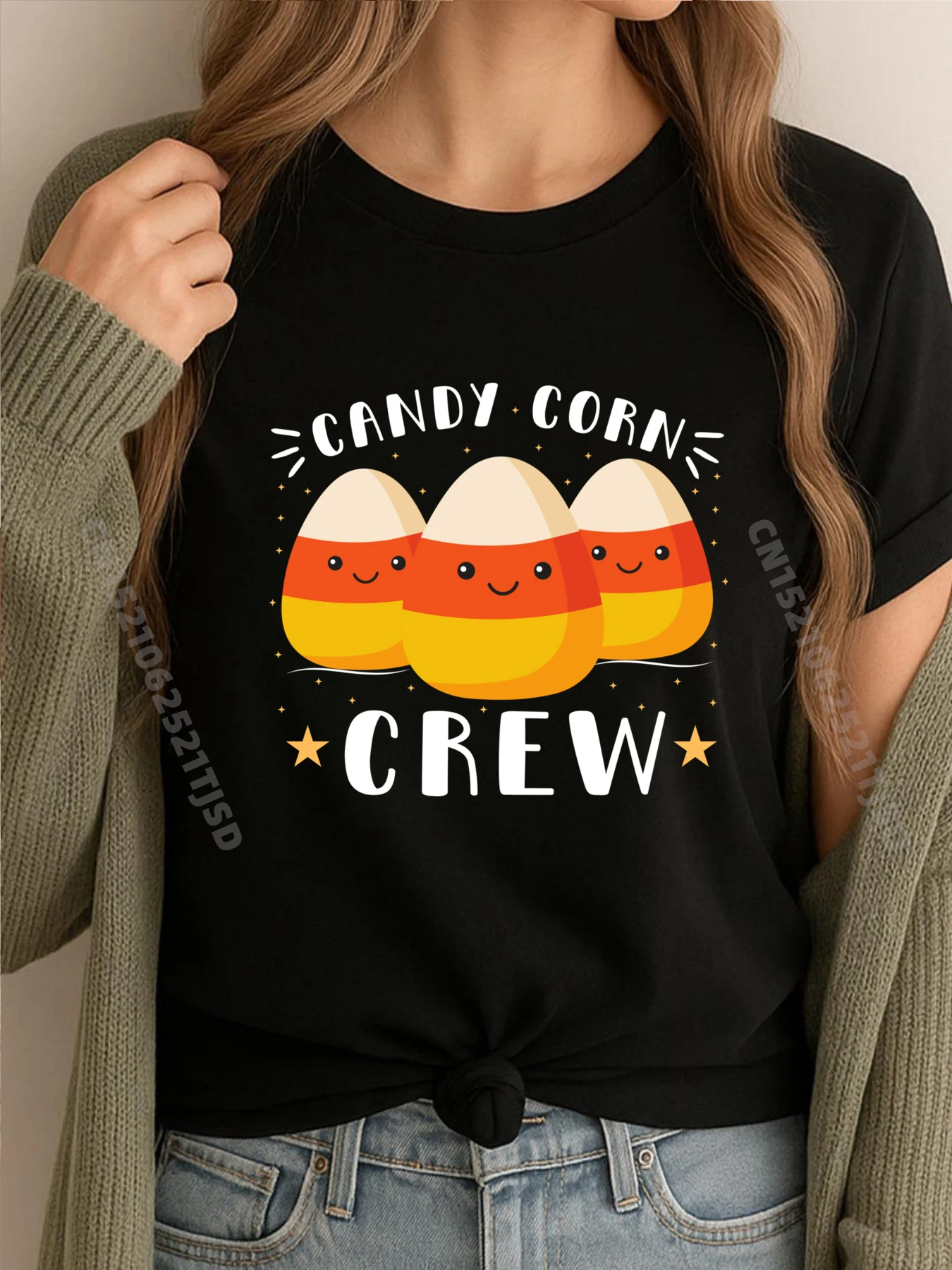 

Костюм на Хэллоуин Candy Corn Crew, женские футболки с рисунком «Друзья», женская хлопковая футболка большого размера, женская футболка