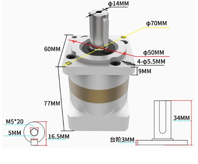 Planetary Reducer  SPLF60   Suitable For 60 80 Servo Motor 200w 400w 600w Gear Ratio 5/10 Max 30N.m 10arcmin input 14mm