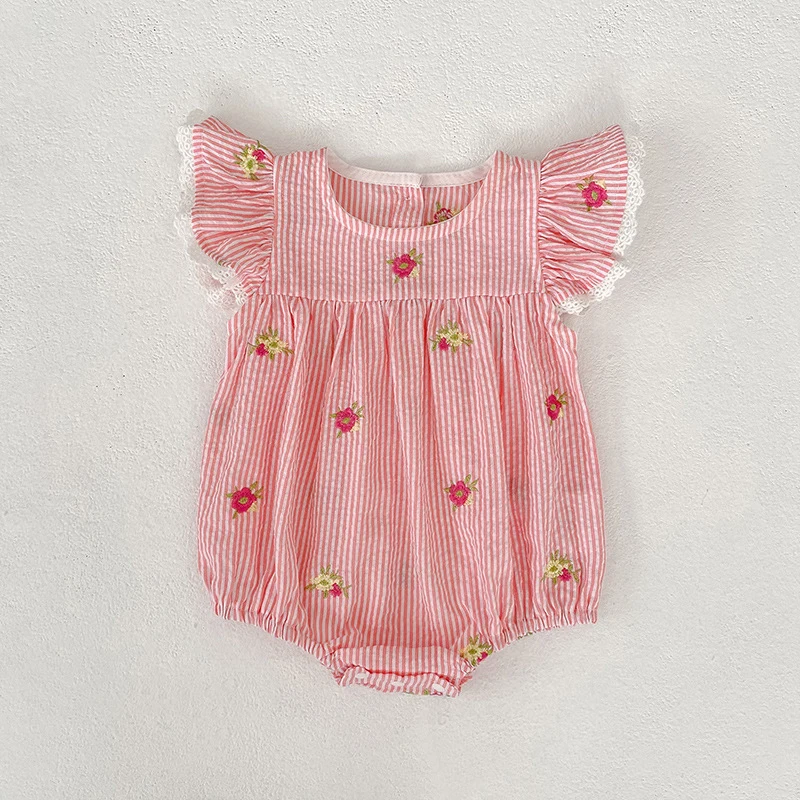2026 Sommer 0-24M Baby Mädchen Flügelärmel Baumwolle Stickerei Baby Body 2-6 Jahre Süße Partykleider Schwesterkleidung – Detail 6