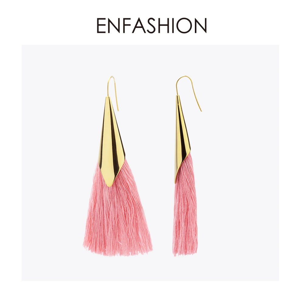 Enfashion Tassels Dangle Earrings Stainless steel Colorful fringe Long Drop Earrings For Women Trendy Earrings Jewelry EEF1013