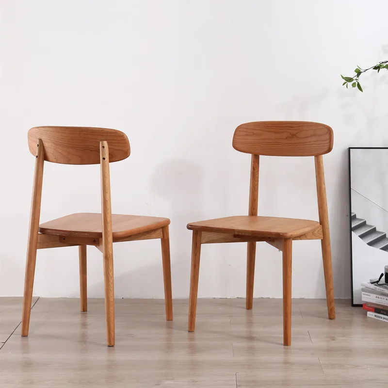 Nordic cherry wood dining chair, modern simple pure solid wood backrest desk dining chair