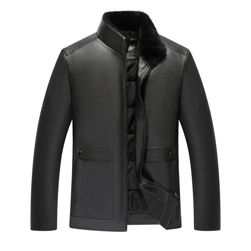 

Men's Coat Middle-aged Winter Clothing Autumn New Stand-up Collar Lapel Thickened Leather Jacket Down Cotton-padded Coat
