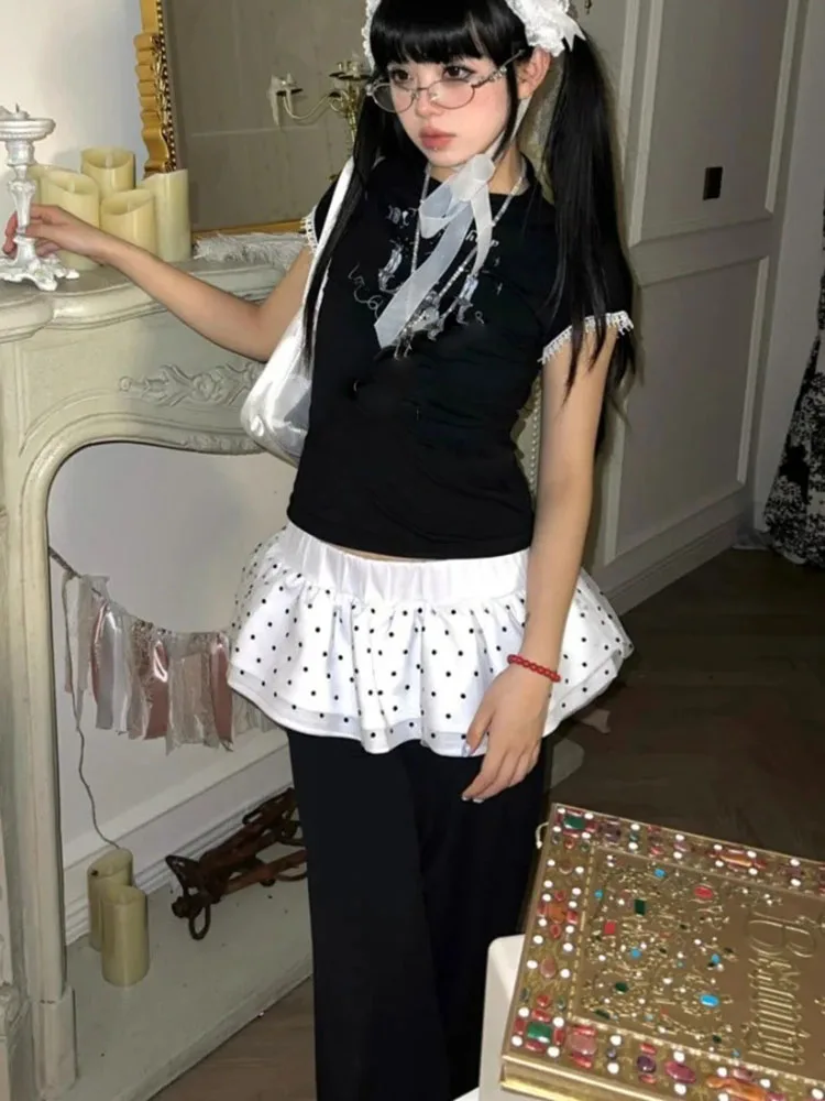 Y2k Aesthetic Polka Dot Women Skirts Harajuku High Waist Ruffled Streetwear Mini Skirt Spring Fairy Sweet Vintage Cake Faldas