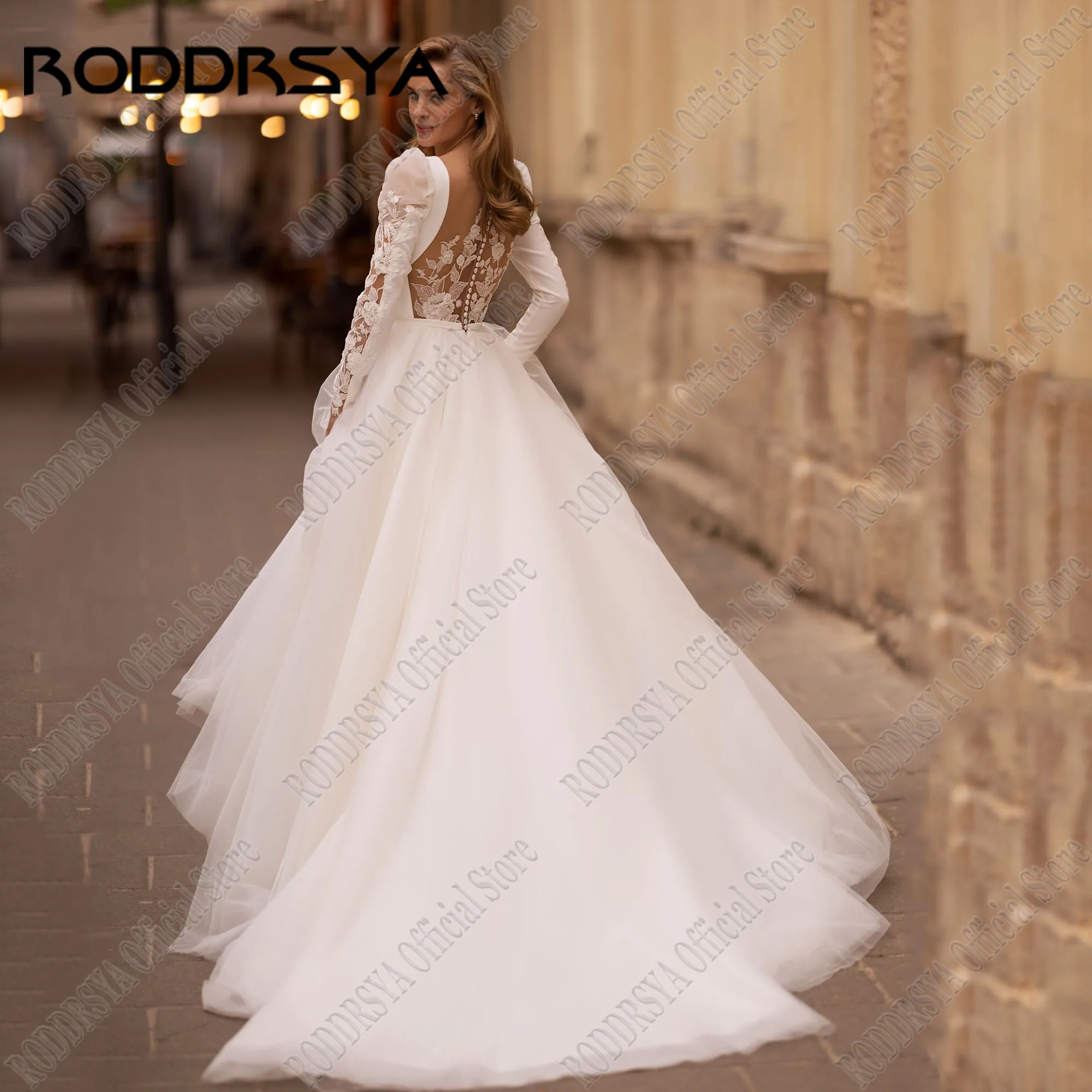 RODDRSYA abiti da sposa in raso donna a-line abiti da sposa musulmano Custom Made Illusion Back abito da sposa vestido de noiva 2024RODRSYA Raso Abiti da sposa Donne A-Line Abiti da sposa Musulmani Custom Made Illusion