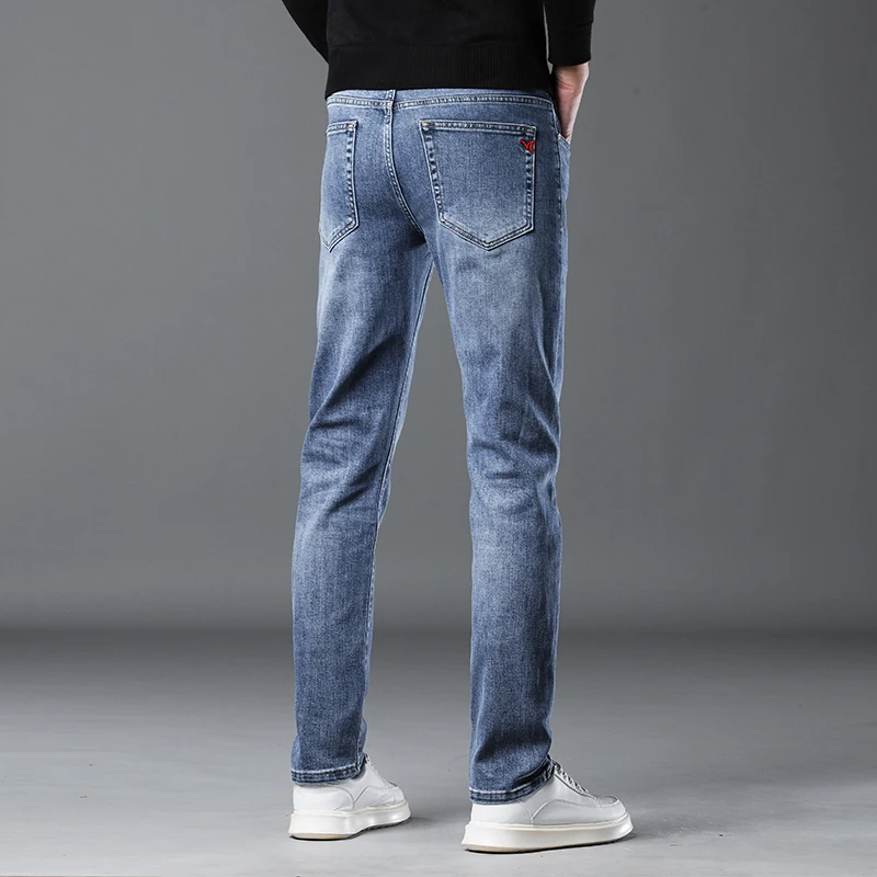 2024 fall and winter thick section of men's jeans fashion straight elastic large size loose business casual long pants