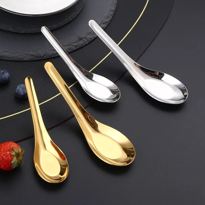 304 Stainless Steel Thickened Soup Spoon Flat Bottom Large Capacity Tablespoon Chinese Household for Mixing Eating Dinnerware