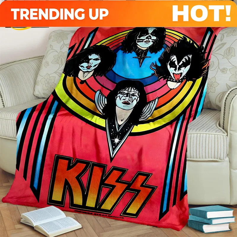 Customize Retro KISS Rock Band Blanket,Soft Throw Blanket for Home Bedroom Living Room Bed Sofa Picnic Office Hiking Leisure Nap